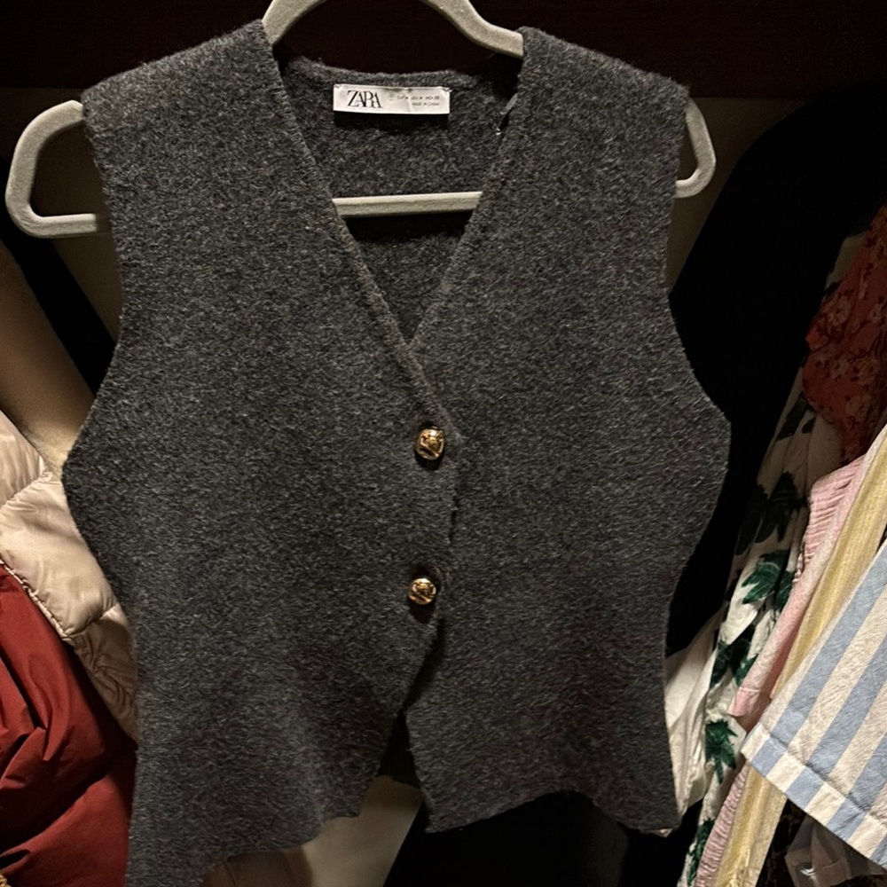 Zara Gray Wool Vest with Gold Buttons